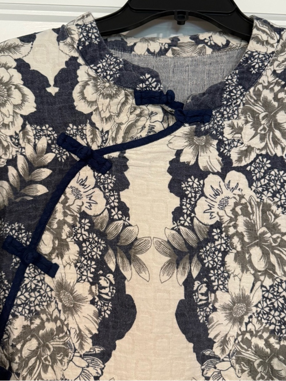 Long Sleeve Floral Print Tunic Dress - Navy & Cream - Picture 3 of 4